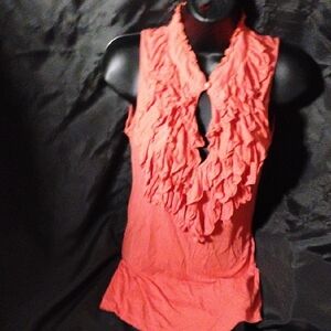 Geri C. Ruffled Orange and Pink Blouse with Elegant Cascades